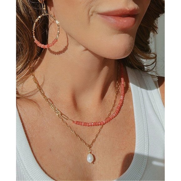 BUNDLE Classic Pearl Necklace Gold Paperclip Chain AND Moonstone Stud Earrings - Picture 8 of 14